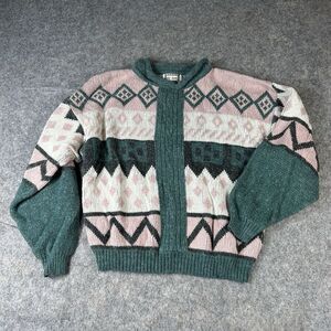 62 East Knit Sweater Vintage Acrylic Nylon Pink Aztec Diamonds Women’s Medium